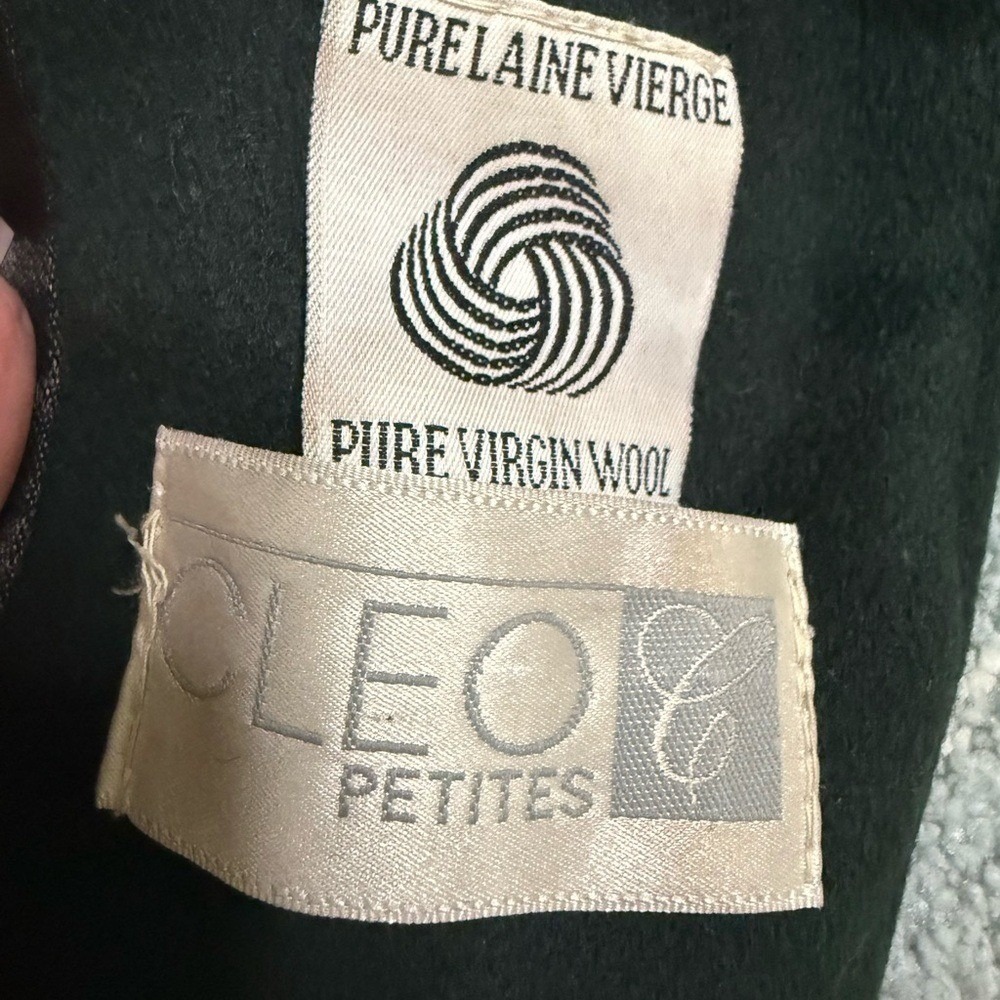 Vintage CLEO Petites Dark Green Pure Wool Coat Velvet Collar Double Breasted - Picture 4 of 4